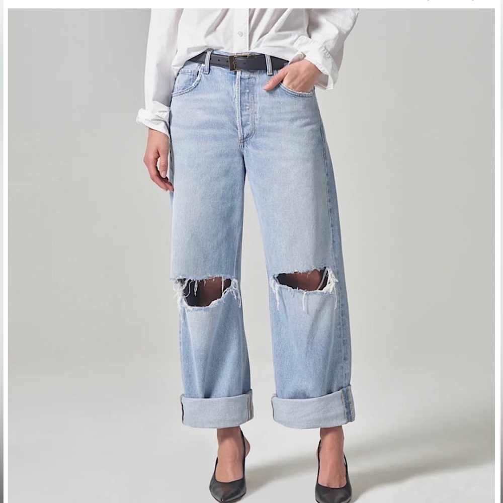 new Citizens of Humanity Ayla cuff baggy barrel wide leg jeans in pagoda wash